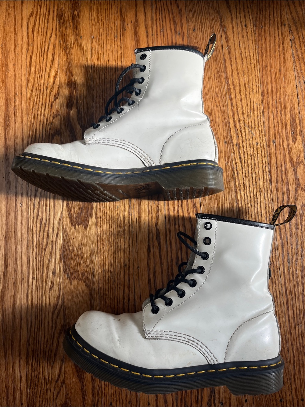 Dr. Martens White Leather 8-Eye Combat Boots with Black Trim